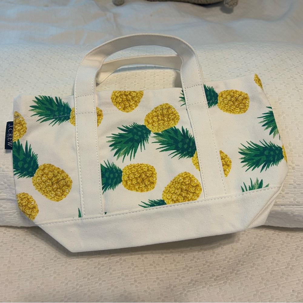 J. Crew White Tote with Yellow Pineapple Design. New with tags